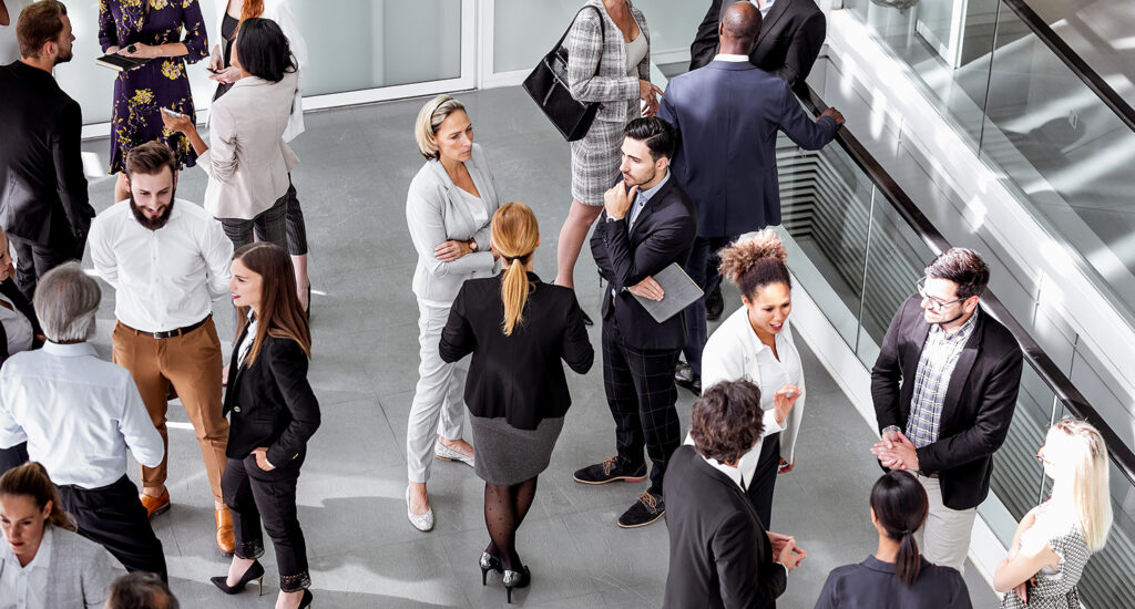 Professional networking event with attendees.