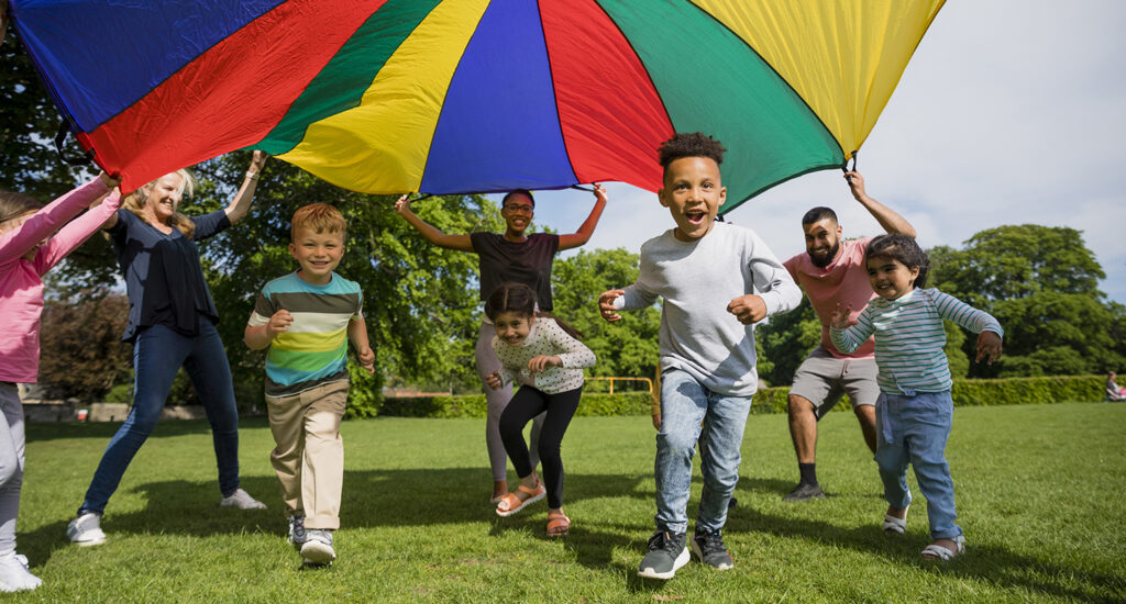 Quick! Run Under! Kids Running Parachute