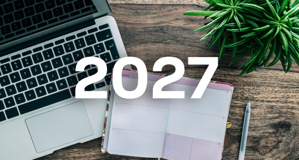 2027 calendar on a desktop.