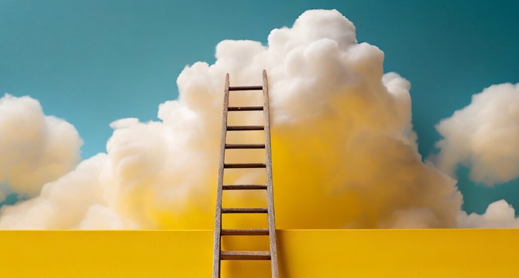 A ladder against a background of clouds.